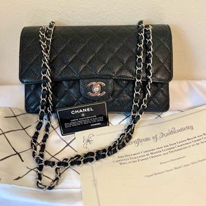 CHANEL Black Quilted Caviar MEDIUM TIMELESS CLASSIC Double Flap Bag SHW